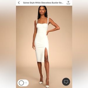 LuLu’s Soirée Style White Sleeveless Bustier Bodycon Midi Dress